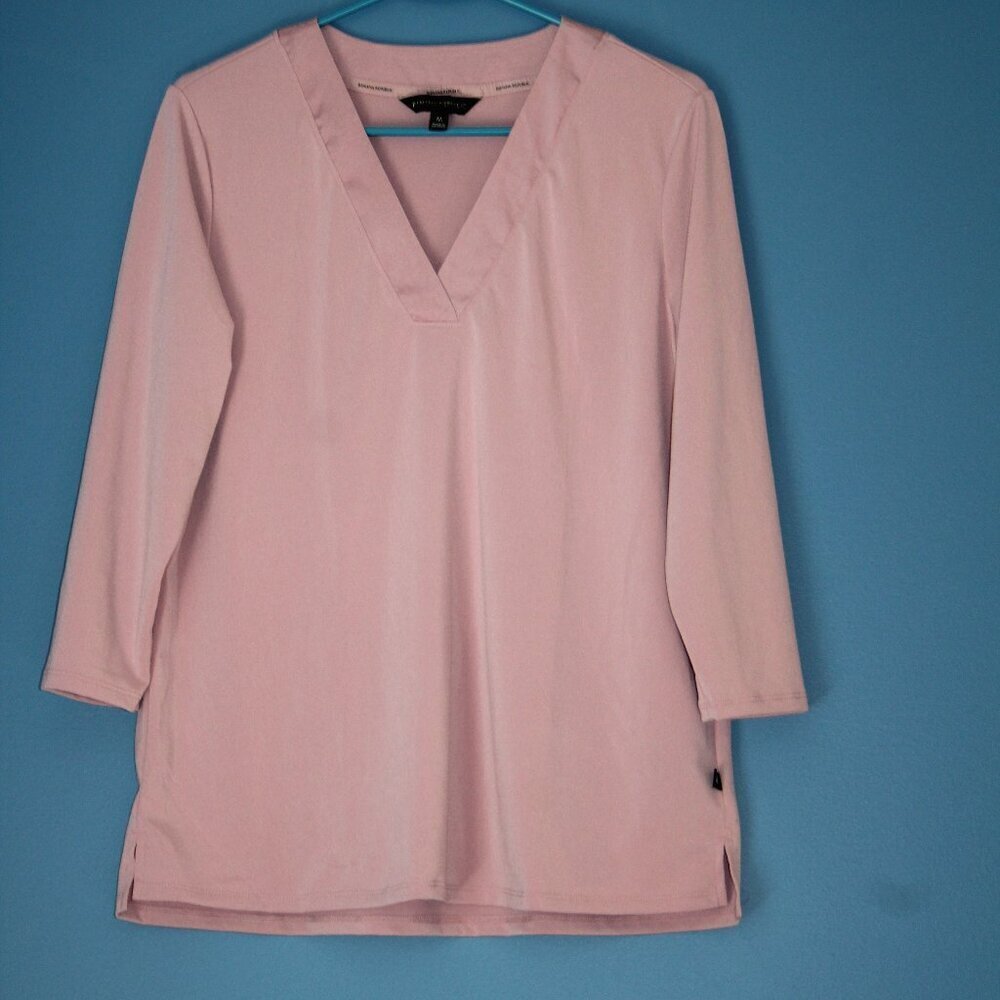 Banana Republic Pink V-Neck Dress Shirt with 3/4 Length Sleeves Medium